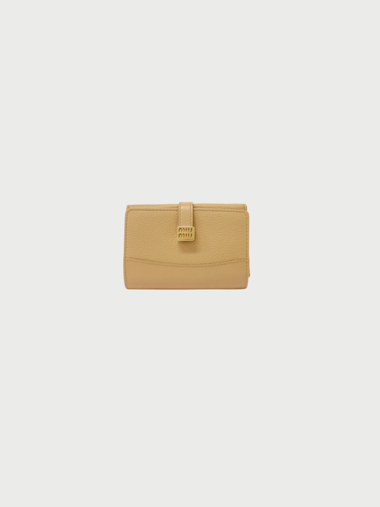 Miu Miu 2010s Beige Leather Logo Hardware Compact Wallet