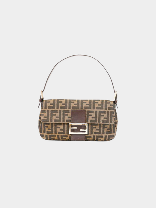 Fendi 2010s Brown Monogram Zucca Baguette Bag