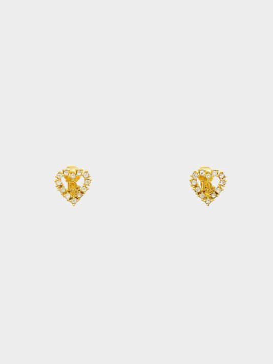 Christian Dior 2000s Gold Logo Rhinestone Earrings
