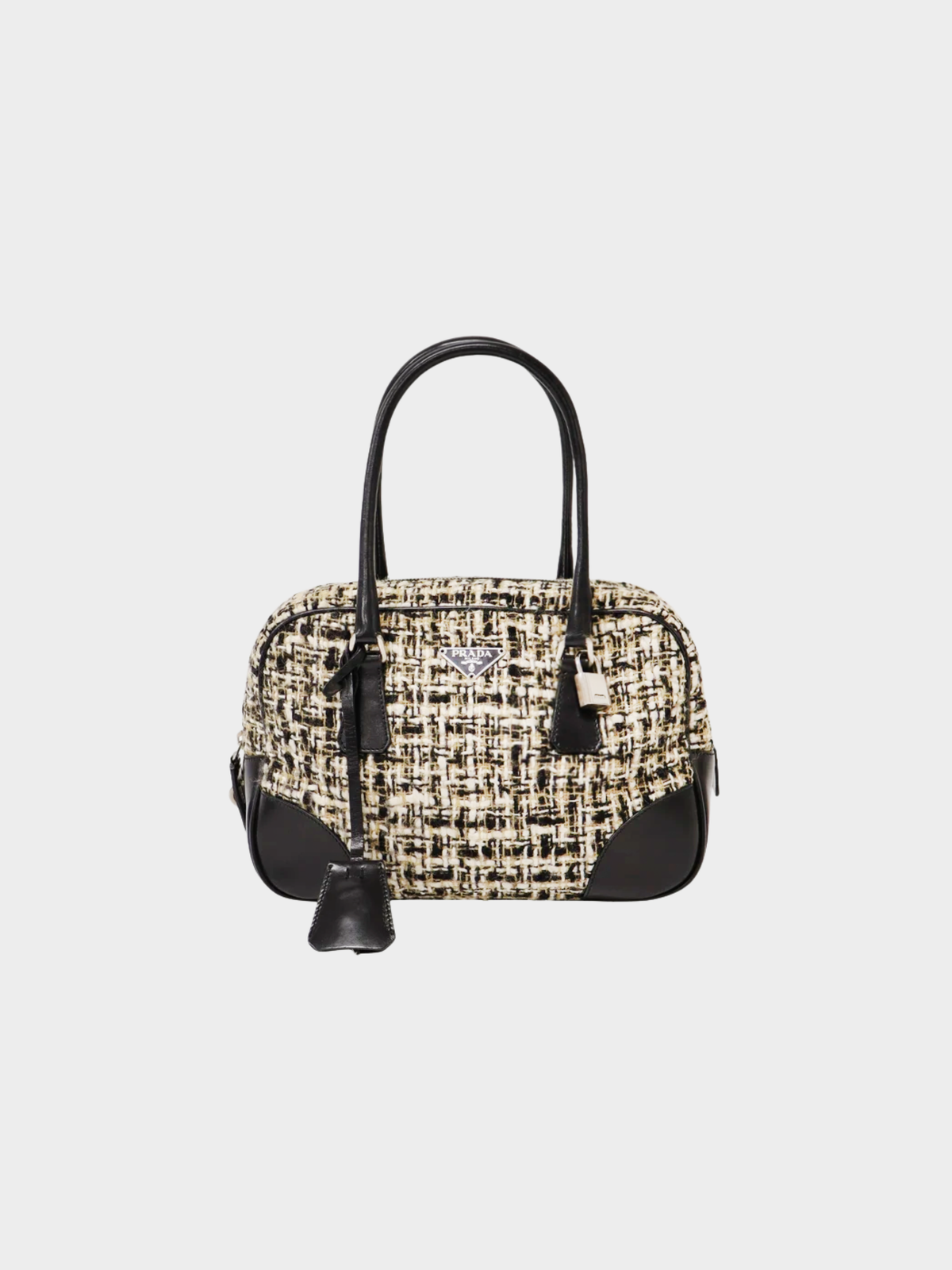 Prada 2000s Black Multicolor Tweed Leather Handbag