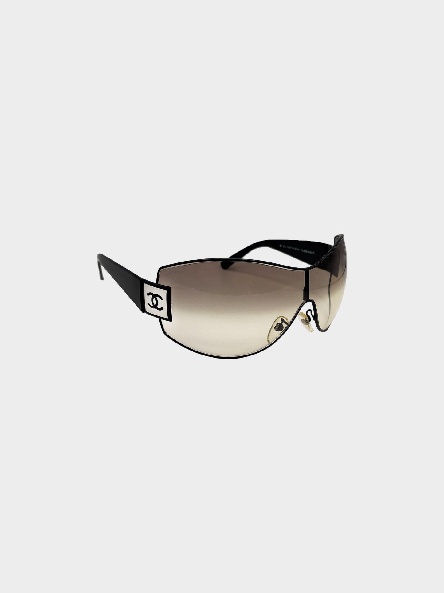 Chanel 2000s Black and Brown Oversized CC Shield Sunglasses