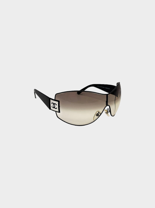 Chanel 2000s Black and Brown Oversized CC Shield Sunglasses