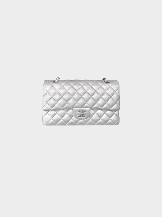 Chanel 2009-2010 Metallic Silver Classic Medium Double Flap Bag