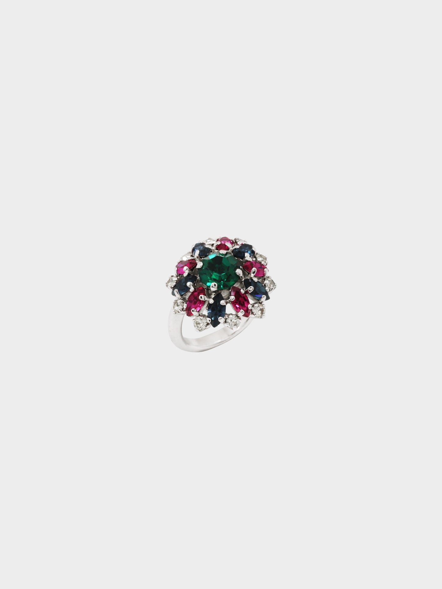 Christian Dior 1990s Silver Multicolor Rhinestone Ring