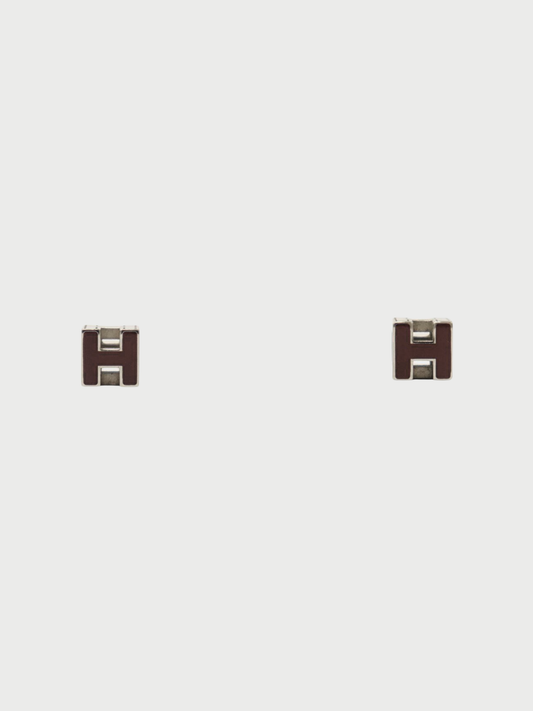 Hermès 2000s Silver and Brown H Cube Earrings