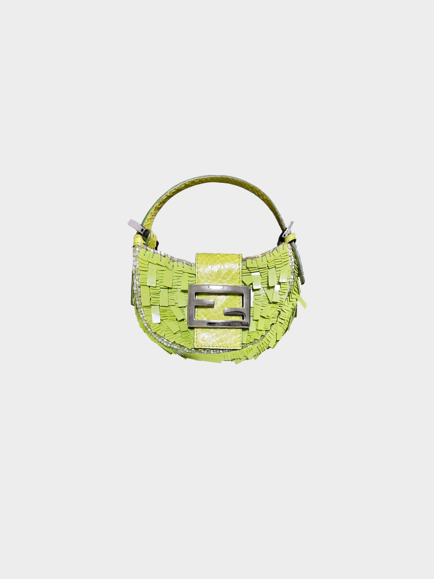 Fendi 2000s Rare Green Sequin and Beaded Mini Croissant Bag