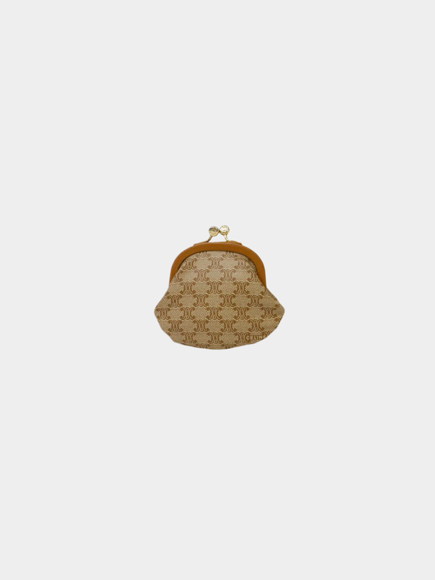Celine 1990s Beige and Brown Macadam Kiss-Lock Coin Case
