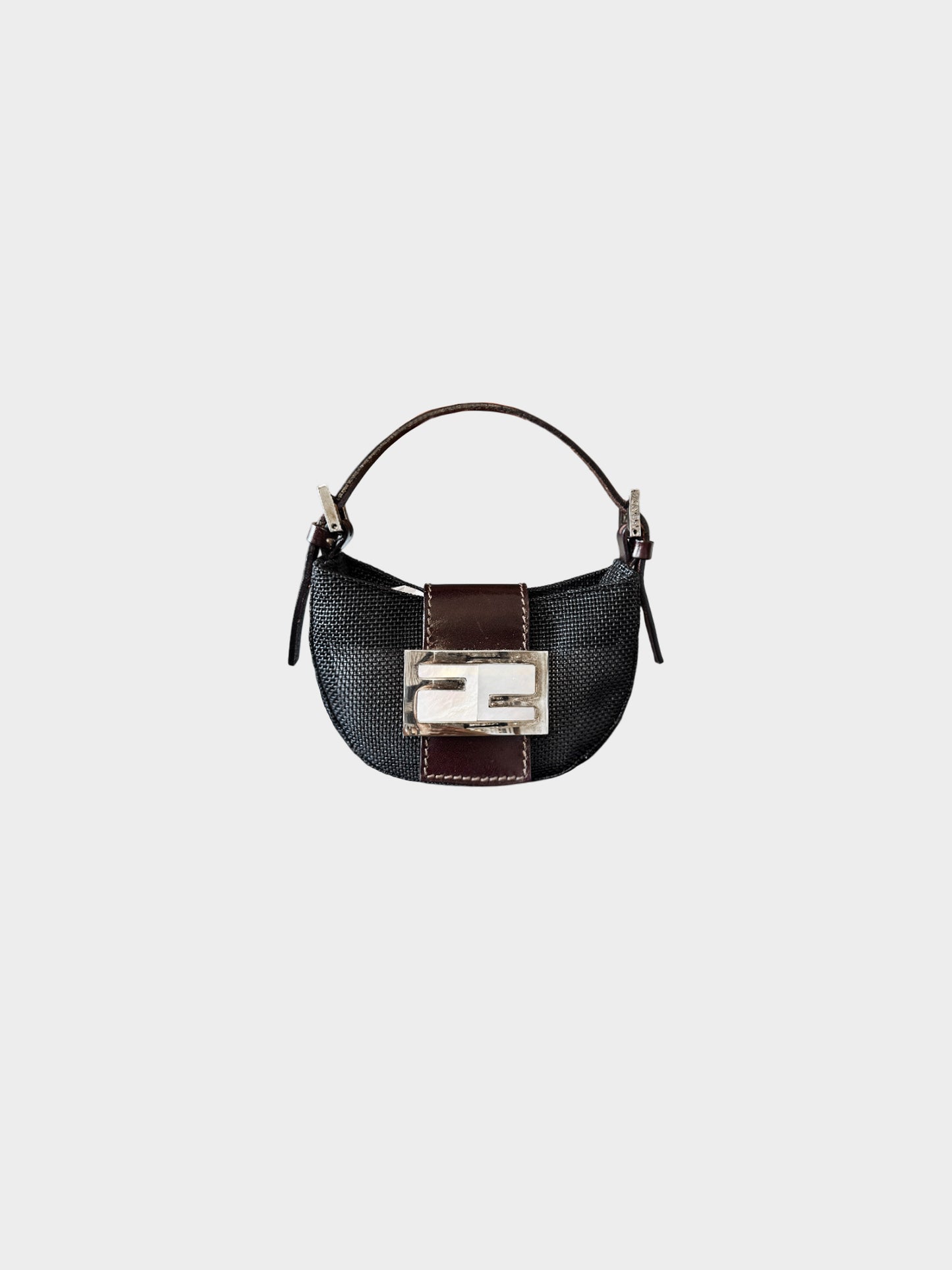 Fendi 2000s Black Mesh and Mother of Pearl Mini Croissant Bag