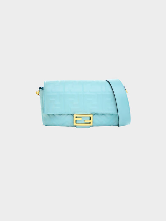 Fendi 2023 Blue FF Embossed Leather Baguette