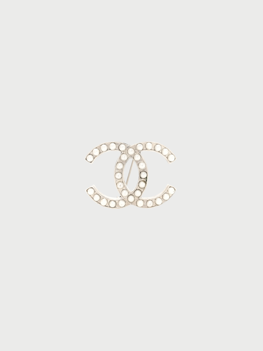 Chanel 2000s Silver Pearl COCO Brooch