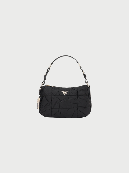 Prada 2000s Black Nylon Triangle Logo One-Shoulder Bag