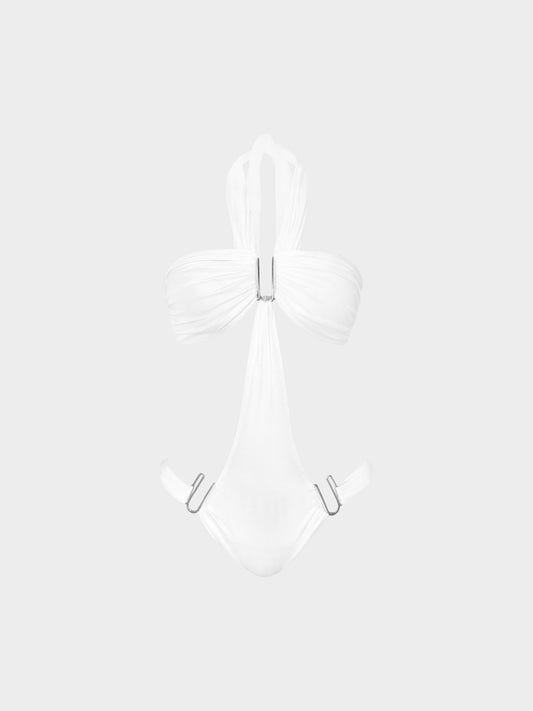 Plein Sud 2000s White Halter One Piece Swimsuit with Metal Accents