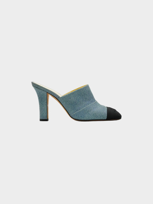 Chanel SS 2017 Denim Blue Canvas Heeled Mules