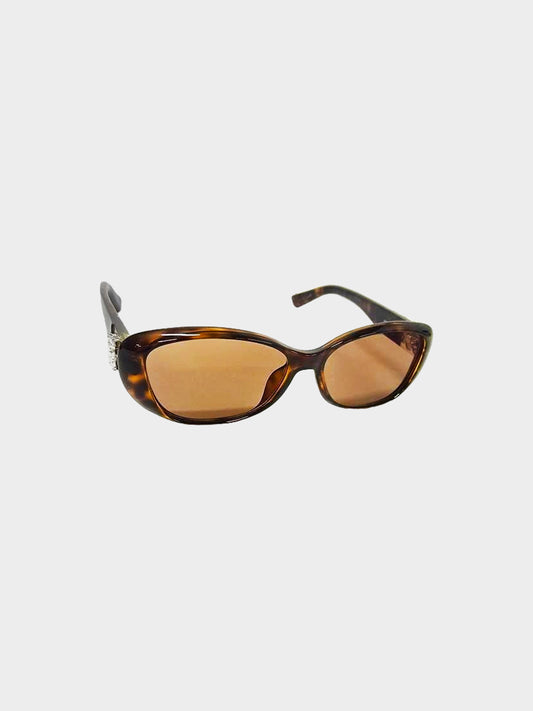 Christian Dior 2010s Brown Tortoise Rhinestone Embellished Sunglasses