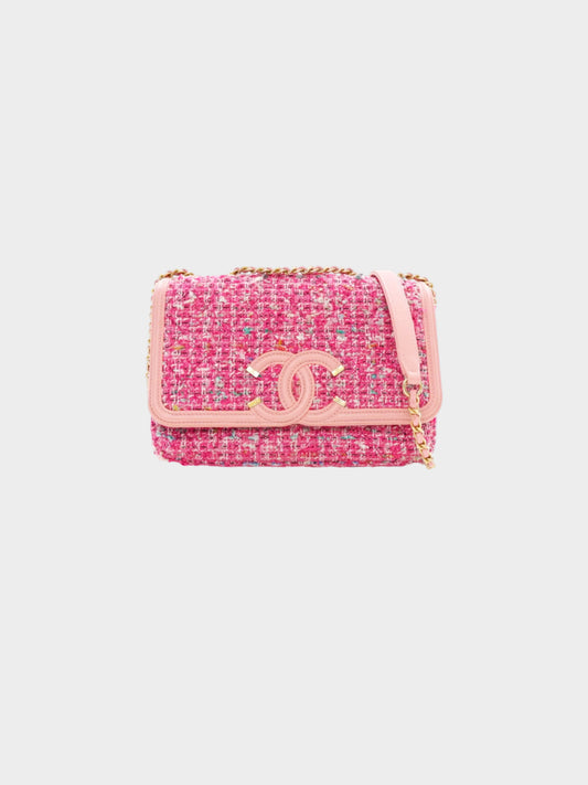 Chanel Mid 2019 Pink Tweed CC Filigree Medium Flap Bag