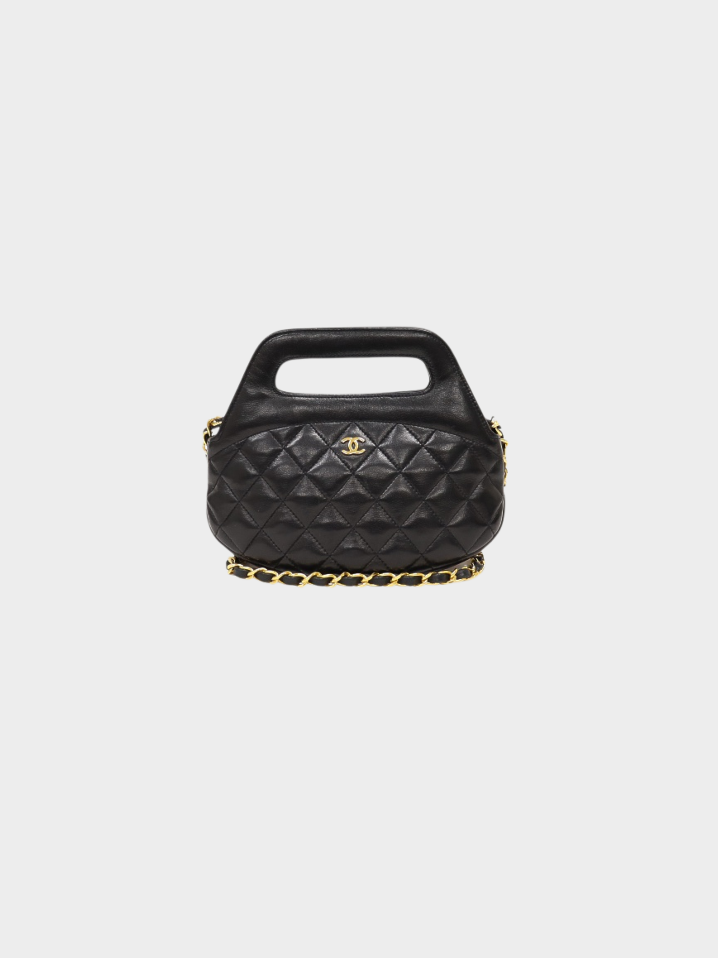 Chanel 1990s Black Lambskin Matelassé Chain 2-Way Bag