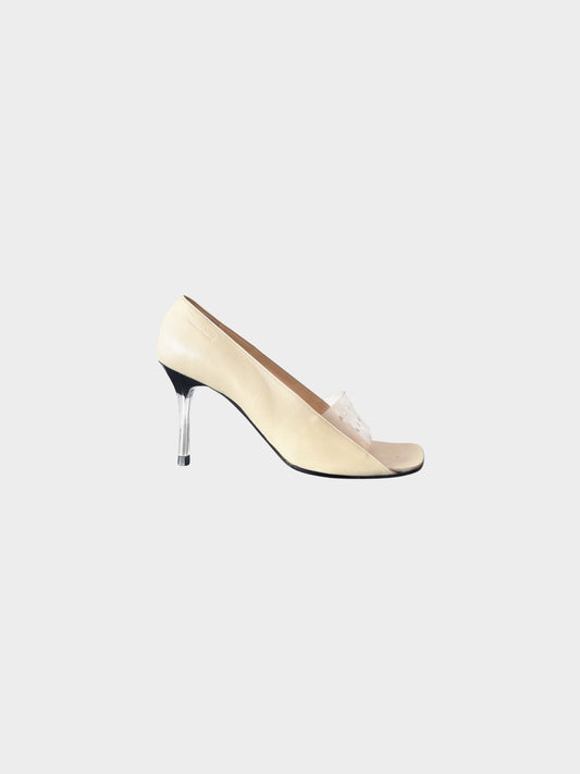 Chanel 2000s Rare Beige Leather and Perforated PVC Heels