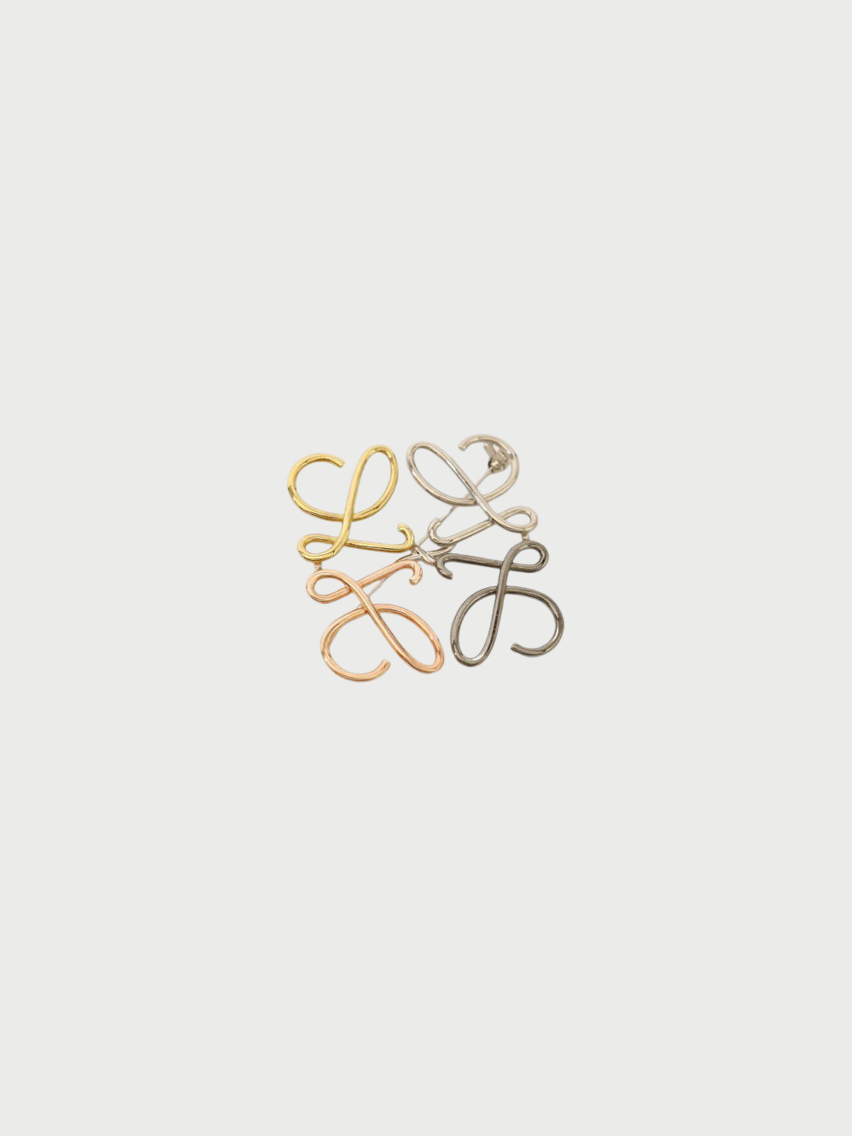 Loewe 2000s Gold Silver Plated Metal Anagram Brooch