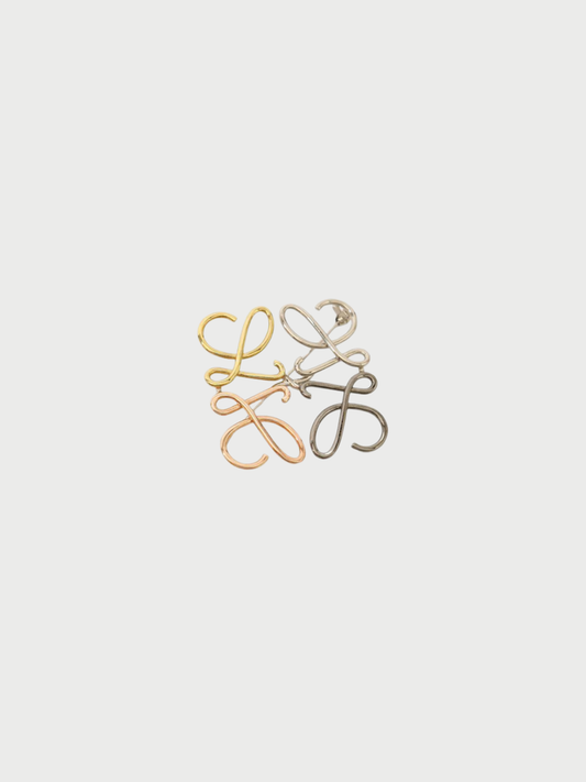Loewe 2000s Gold Silver Plated Metal Anagram Brooch