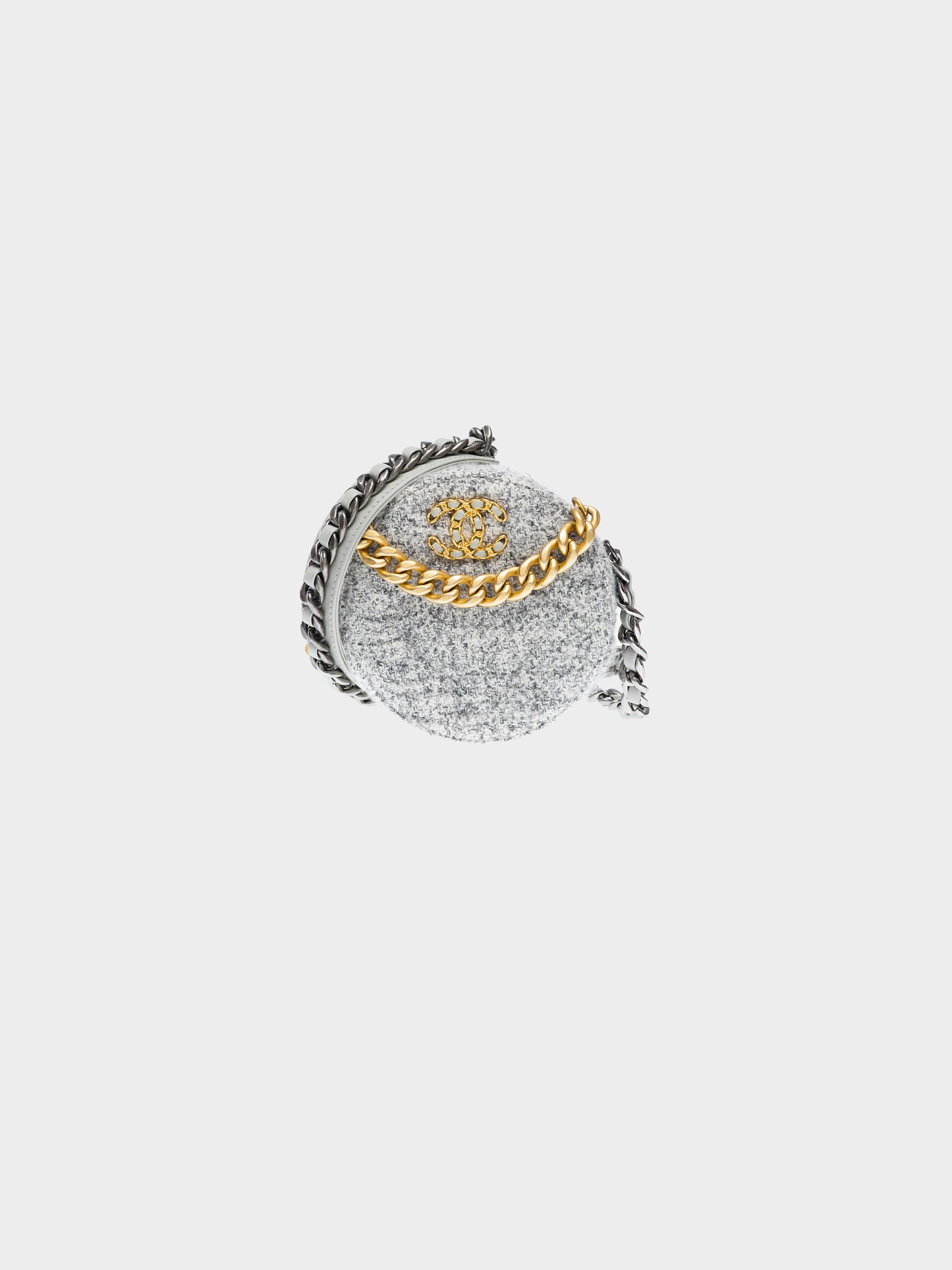 Chanel 2021 Grey Tweed Round on Earth 19 Mini Round Shoulder Bag