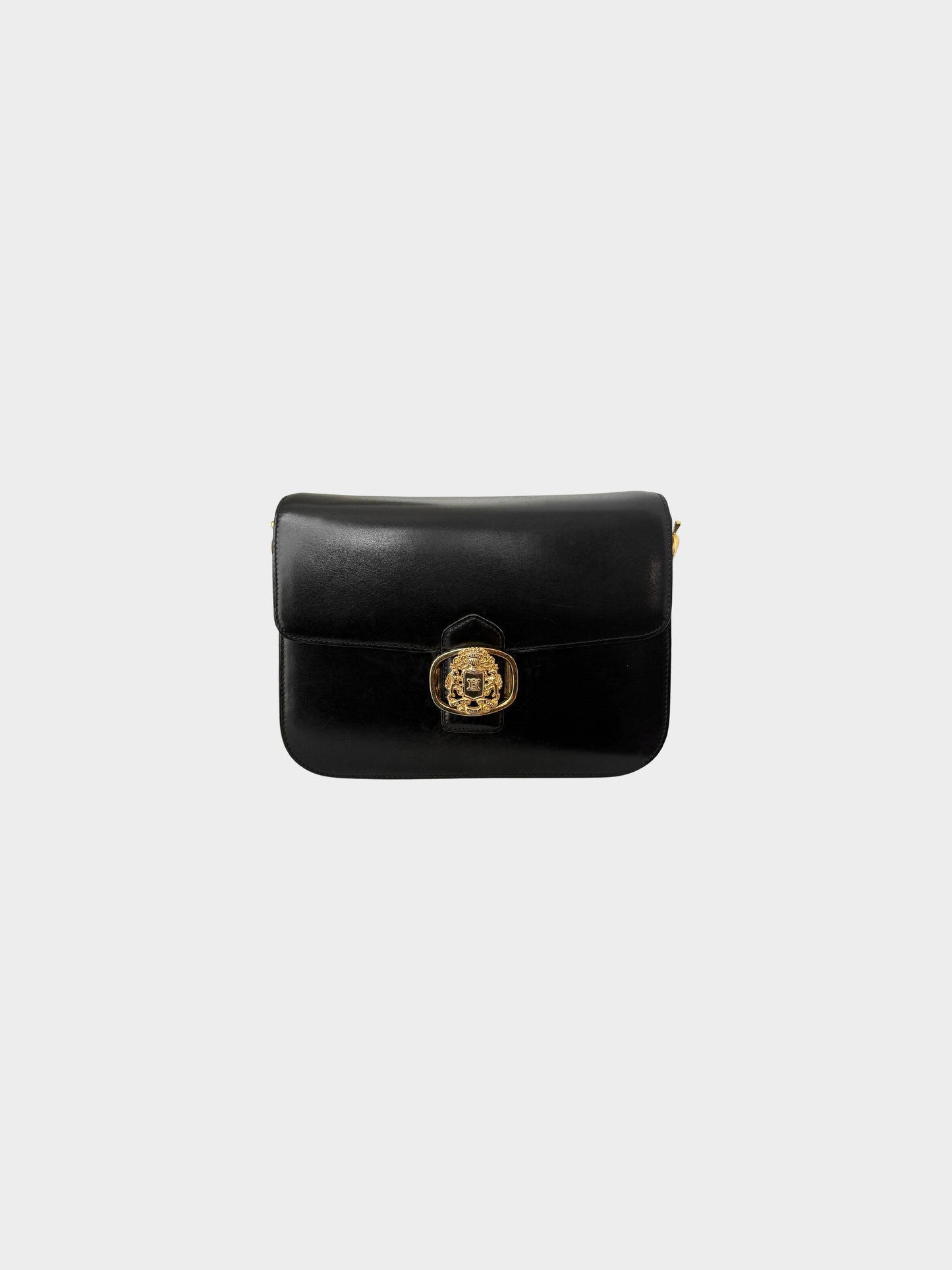 Celine 2000s Rare Black Calf Leather Triomphe Flap Bag