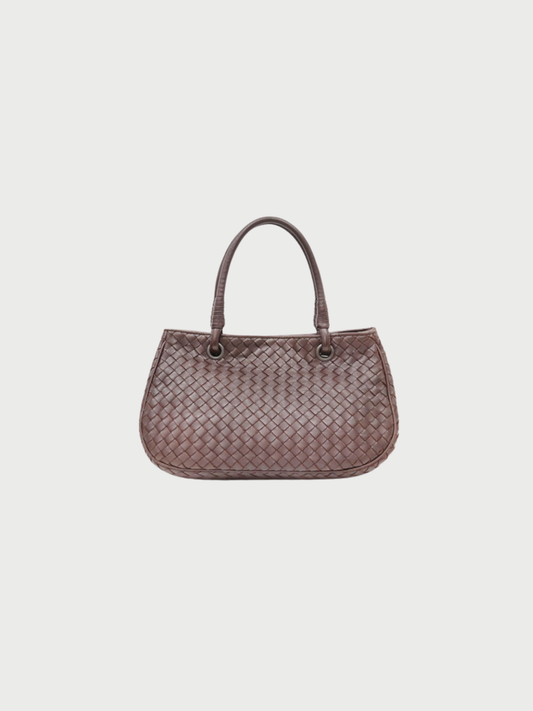 Bottega Veneta 2000s Dark Brown Intrecciato Leather Handbag