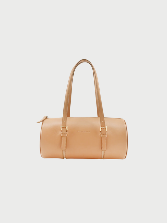 Burberry 2000s Beige Leather Logo Embossed Tote Bag