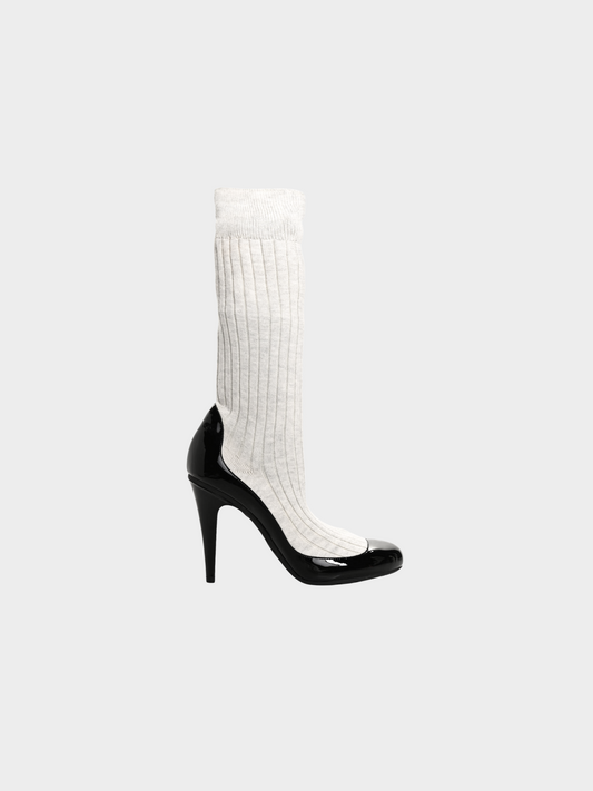 Chanel SS 2014 Grey Knit Sock Boots