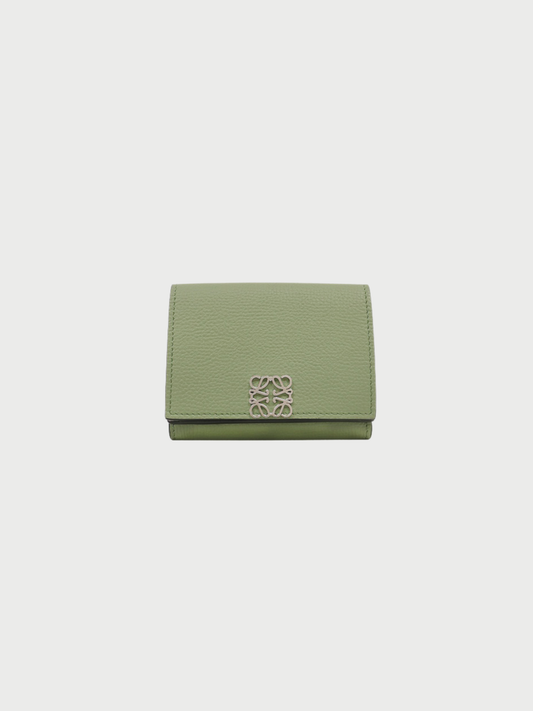 Loewe 2010s Green Leather Trifold Compact Wallet