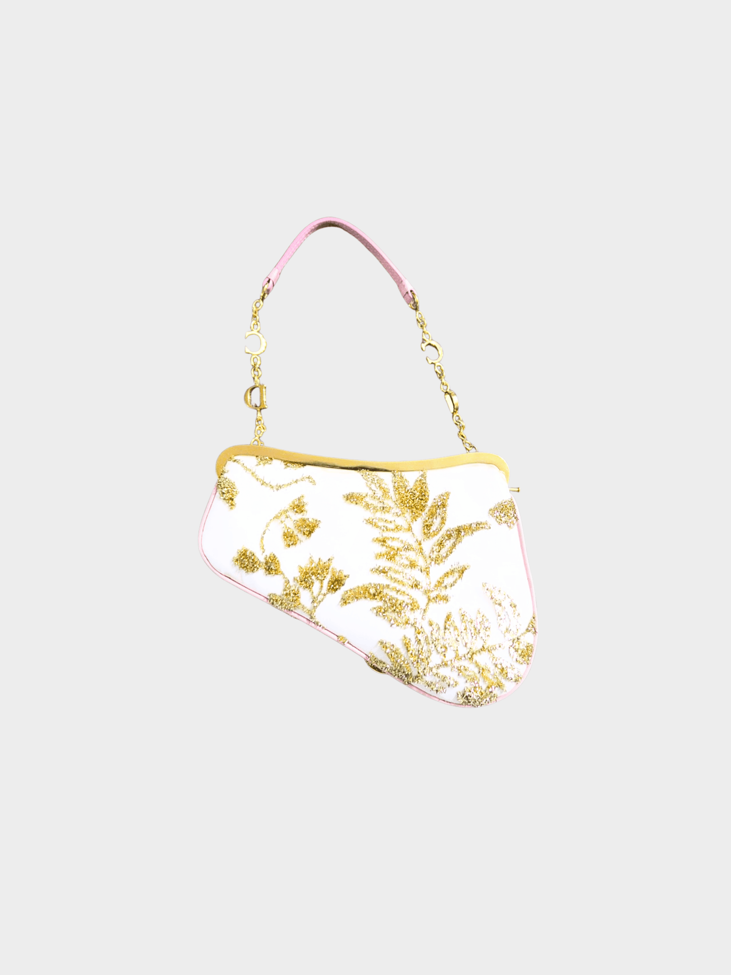 Christian Dior 2003 Limited Edition White and Gold Satin Embroidered Mini Saddle