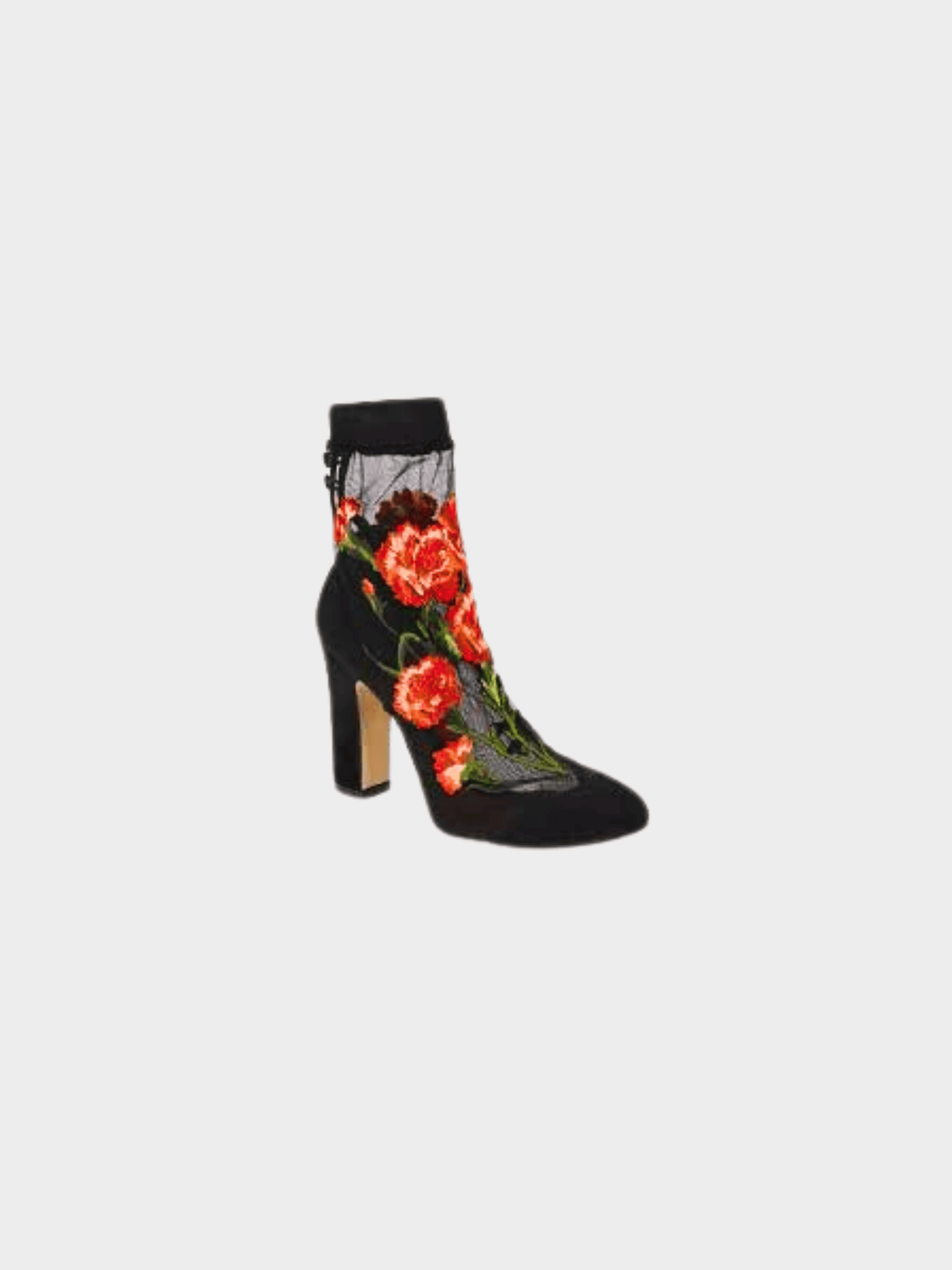 Dolce and Gabbana SS 2015 Runway Nero Multi Floral-Embroidered Mesh Suede Booties