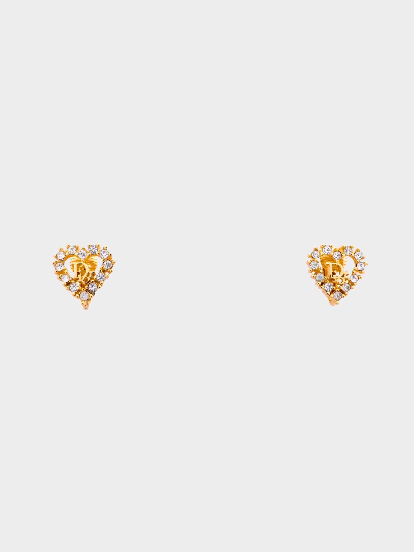 Christian Dior 2010s Gold Heart Rhinestone Clip-on Earrings