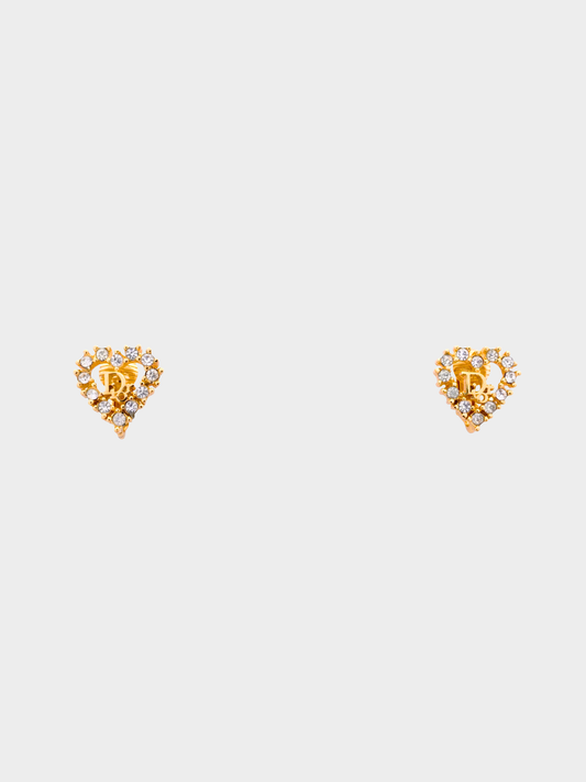 Christian Dior 2010s Gold Heart Rhinestone Clip-on Earrings