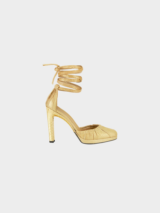 Gucci by Tom Ford FW 2004 Gold Leather and Snakeskin Heels