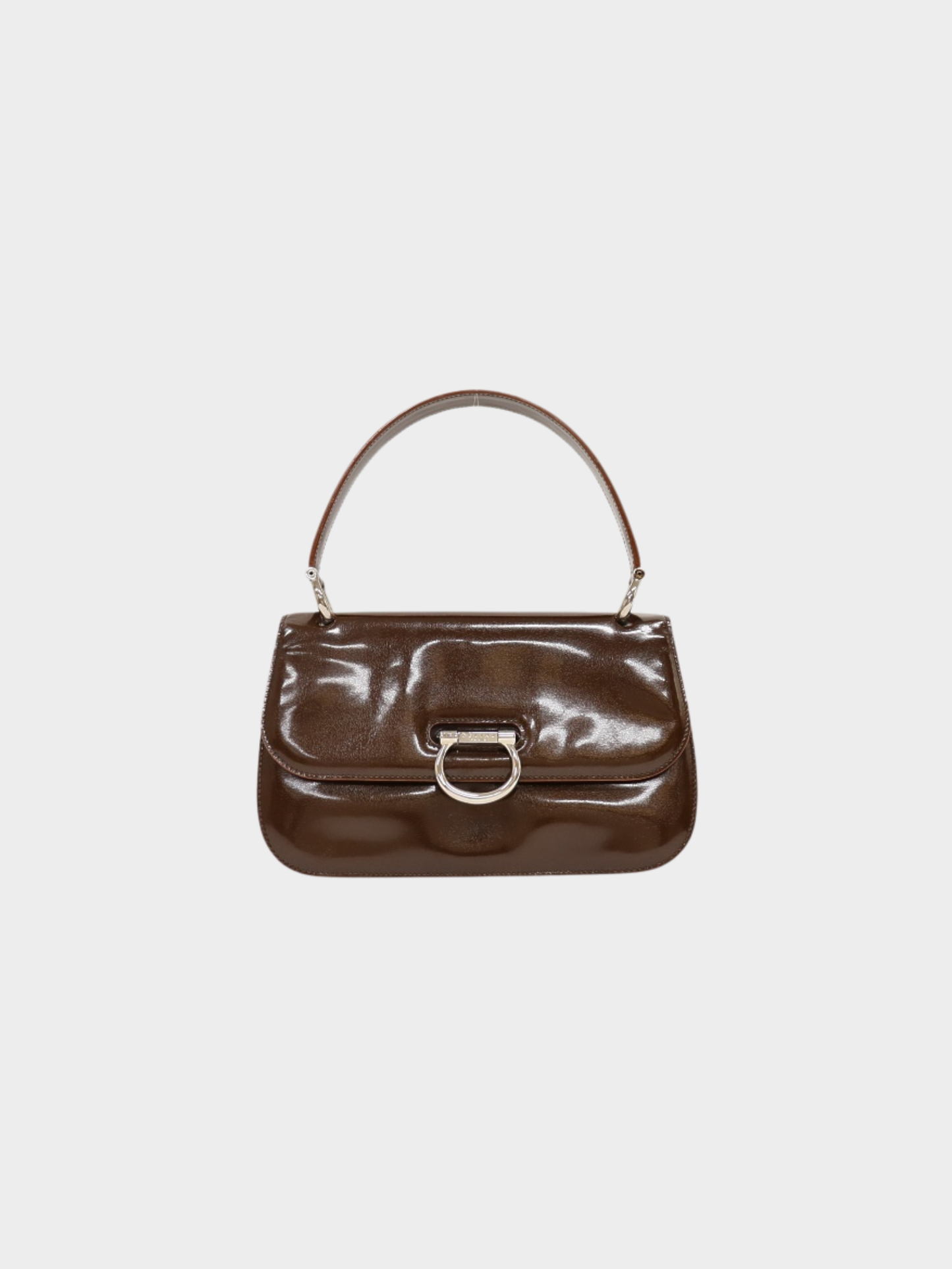 Celine 2000s Brown Leather Gancini Hardware Handbag