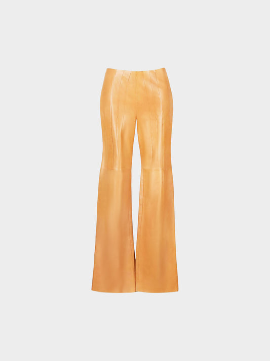 Loewe 2010s Brown Lambskin Leather Flared Pants