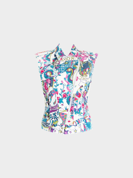 Christian Dior by John Galliano SS 2003 'Dior loves John' Tattoo Print Denim Jacket
