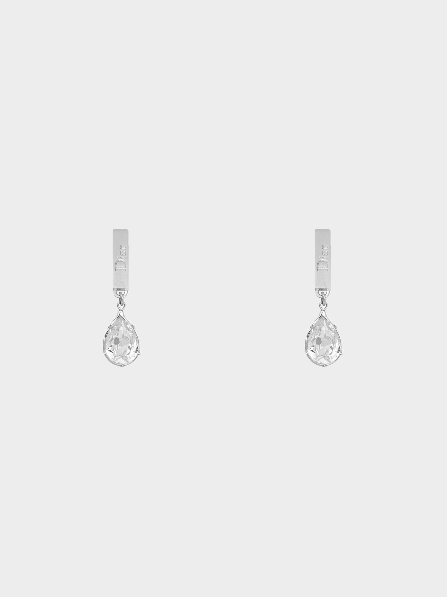 Christian Dior 2000s Dior Logo Bar Teardrop Rhinestone Clip-On Earrings