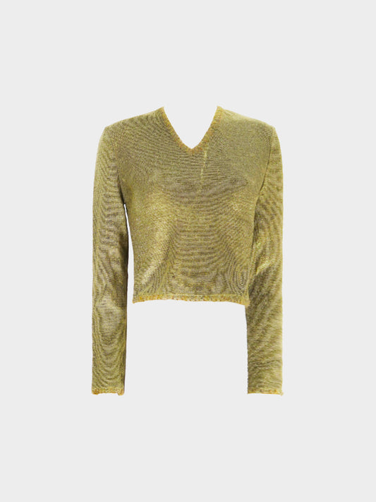 Christian Dior FW 2000 Gold Glitter Long Sleeve Cropped Top