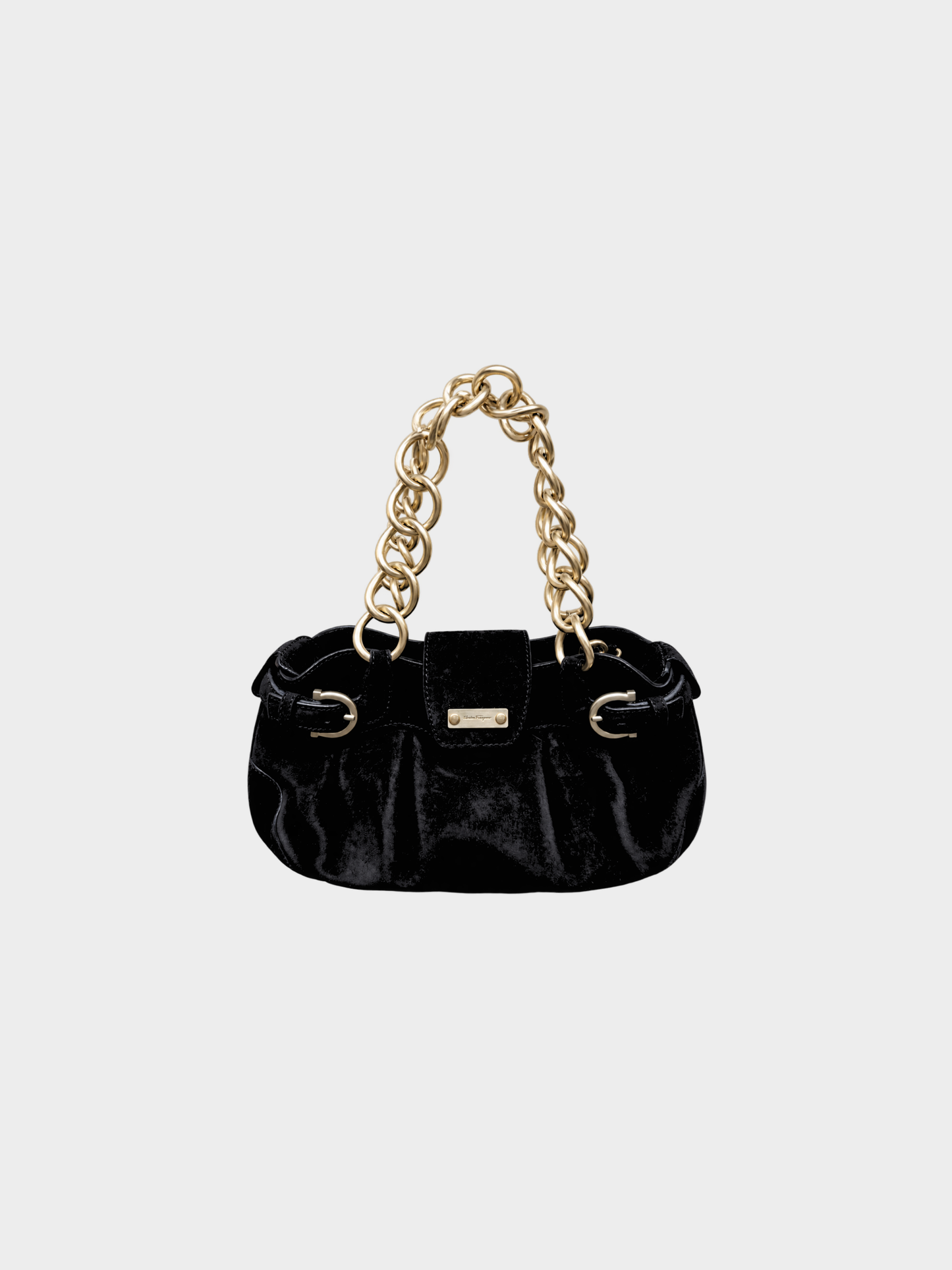Salvatore Ferragamo 2000s Black Suede Marissa Gancini Chain Handbag