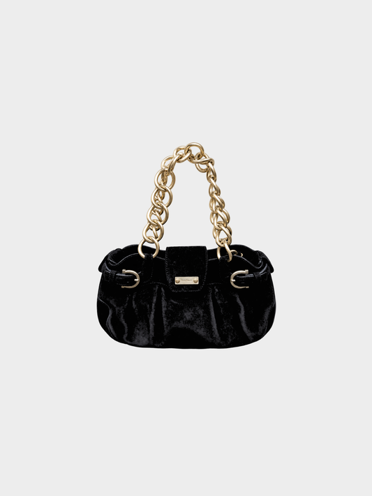 Salvatore Ferragamo 2000s Black Suede Marissa Gancini Chain Handbag