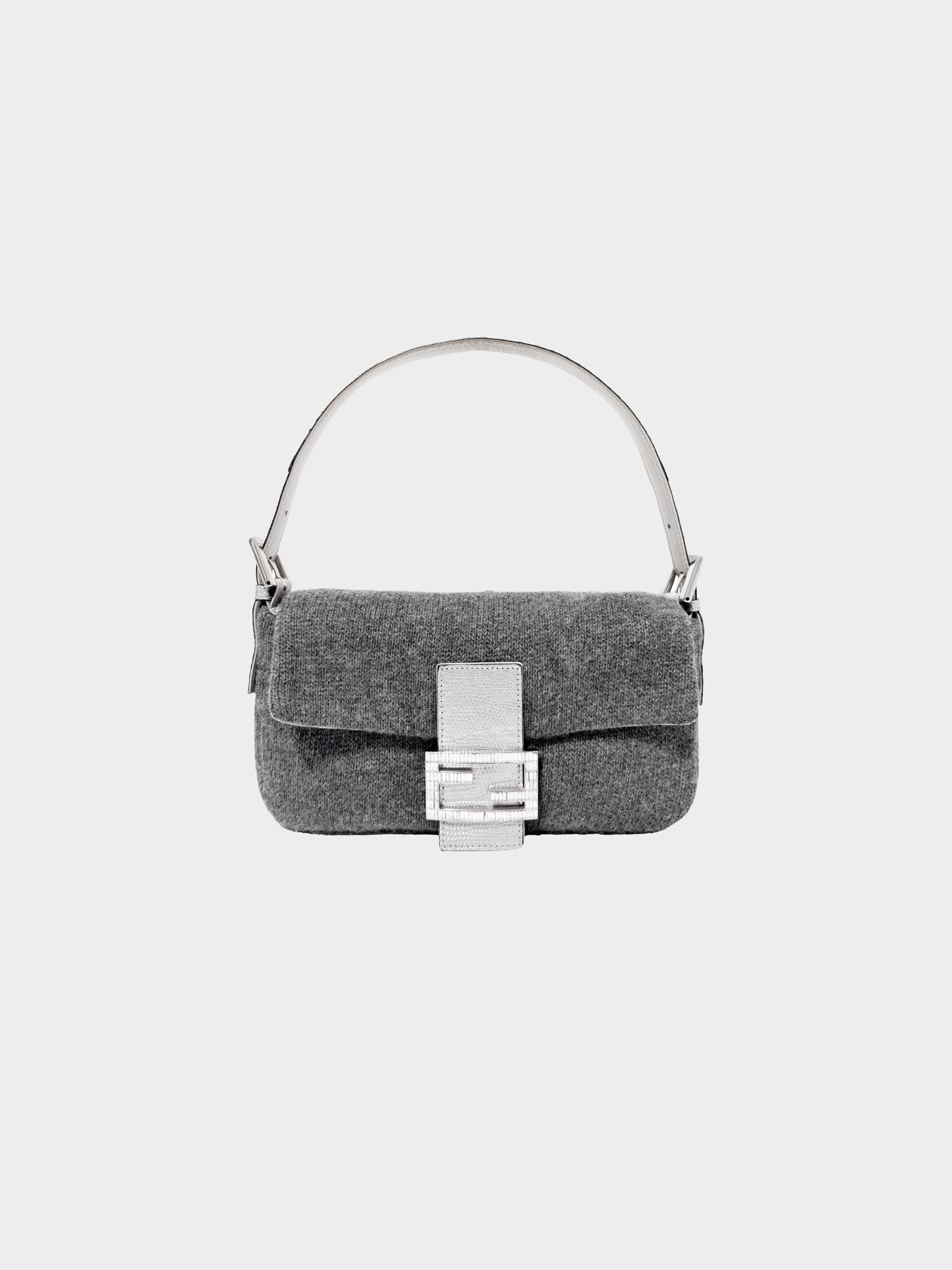 Fendi 2000s Grey Cashmere and Rhinestone Baguette