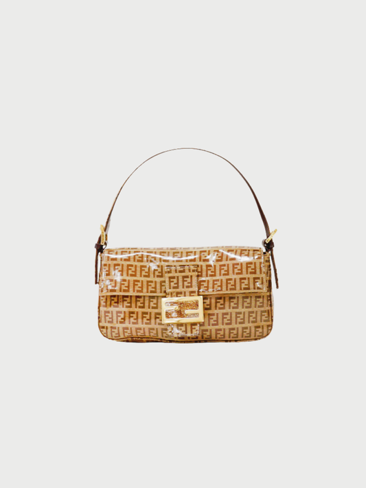 Fendi 2000s Beige Brown Zucca PVC Leather Mamma Baguette