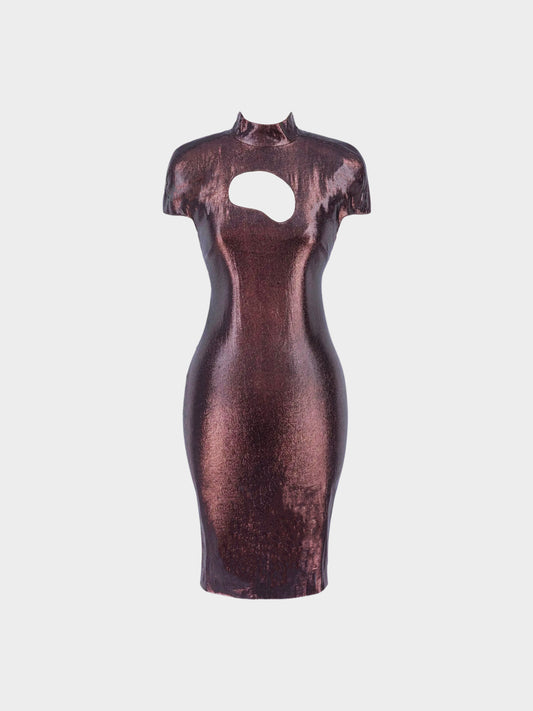 Thierry Mugler SS 1991 Rare Copper Lamé Iridescent Cut-out Dress