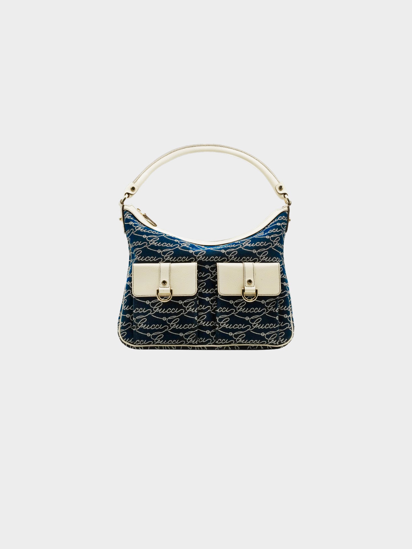 Gucci 2010s Navy and Cream Canvas and Leather Handbag