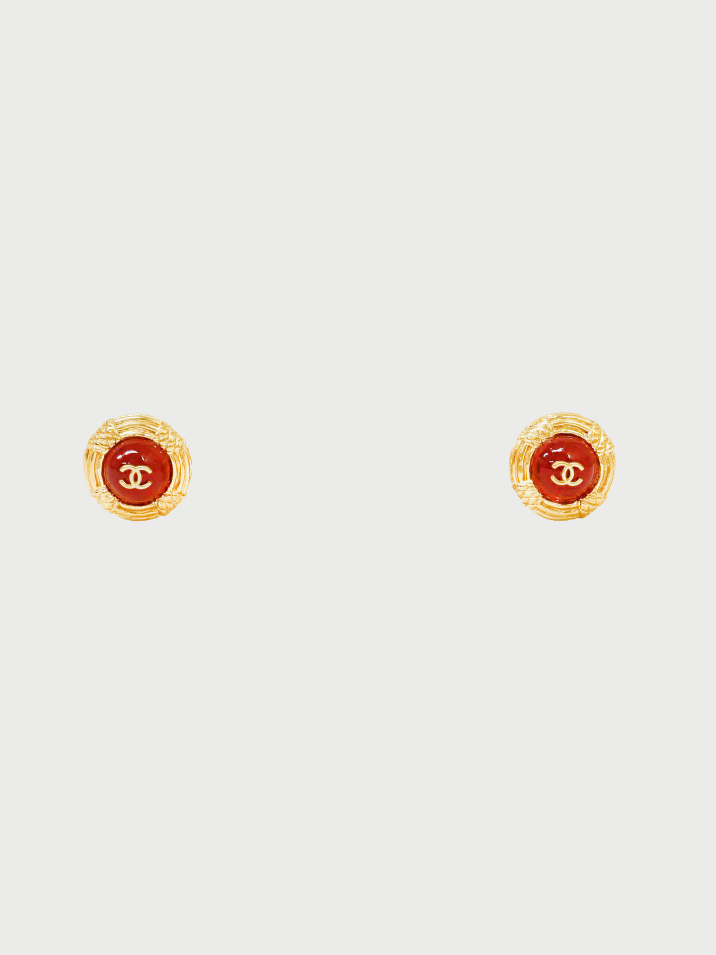 Chanel 1995 Gold Red COCO Color Stone Clip Earrings