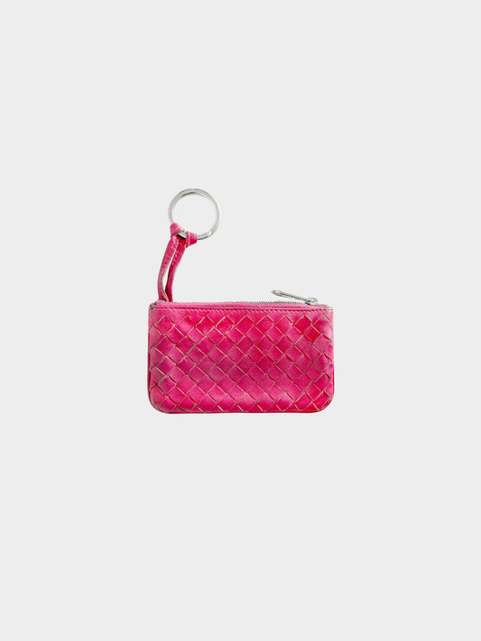 Bottega Veneta 2000s Pink Woven Leather Key Case