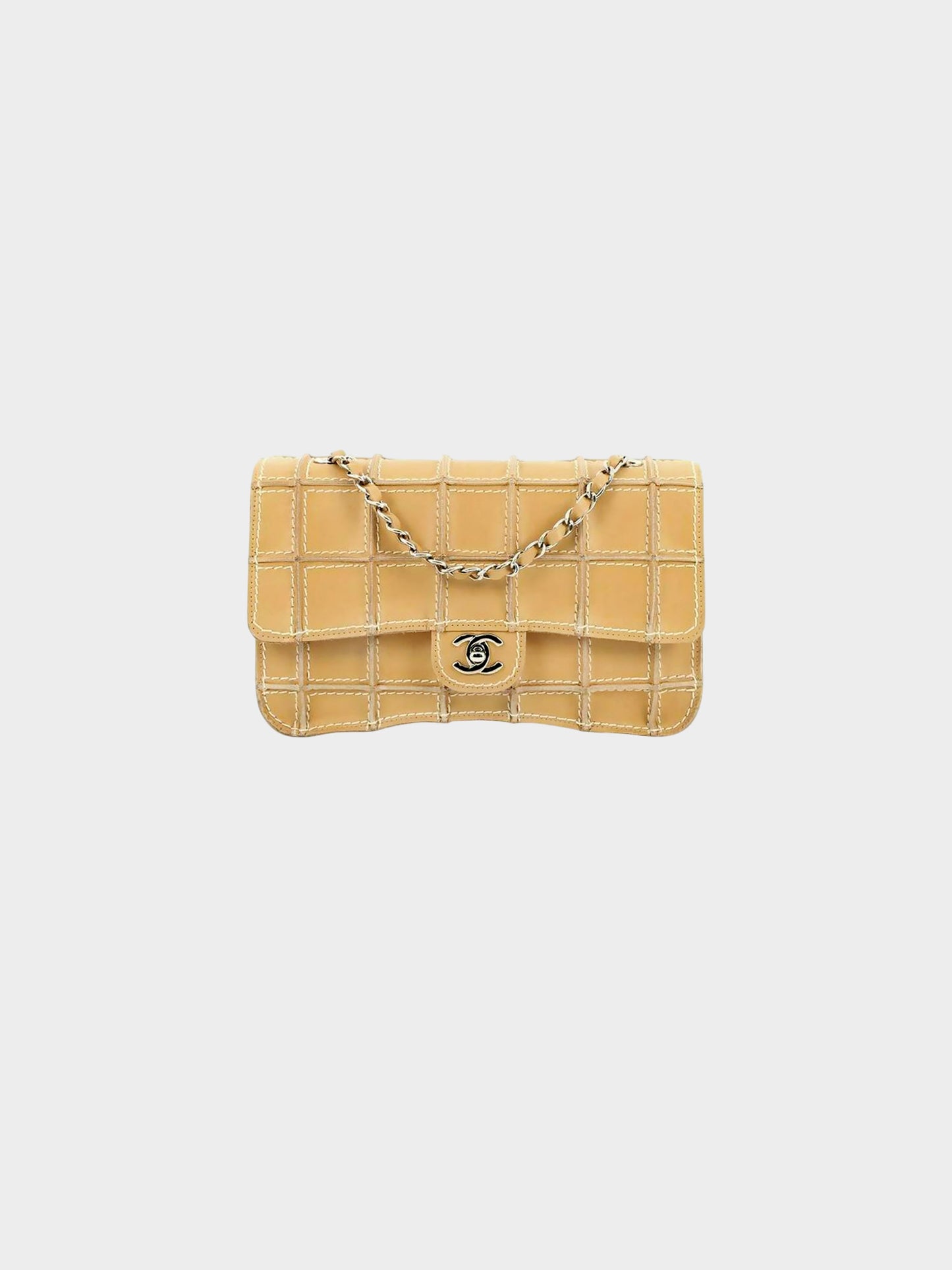 Chanel 2002-2003 Beige Calfskin Square Wild Stitch Flap