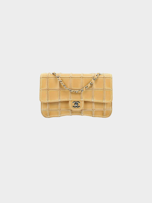 Chanel 2002-2003 Beige Calfskin Square Wild Stitch Flap