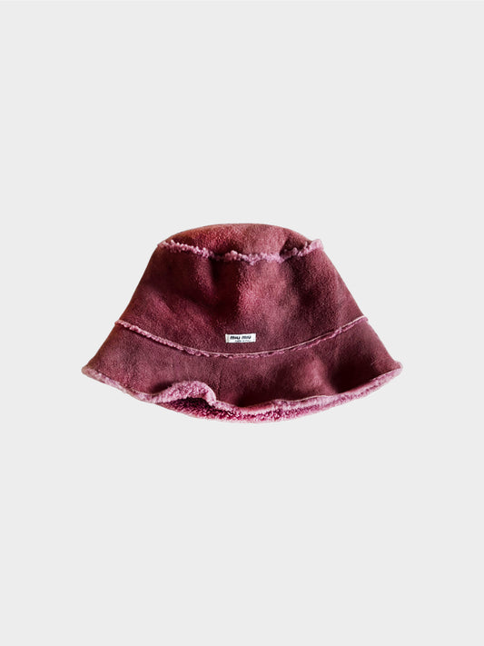 Miu Miu 2020s Burgundy Suede and Shearling Bucket Hat